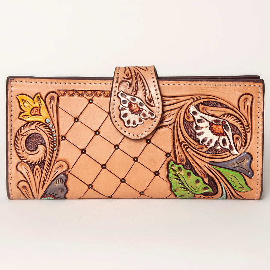 American Darling Clutch Bag, Hand Tooled Floral Carved Genuine Leather, Western Organizer Wallet with YKK Zipper