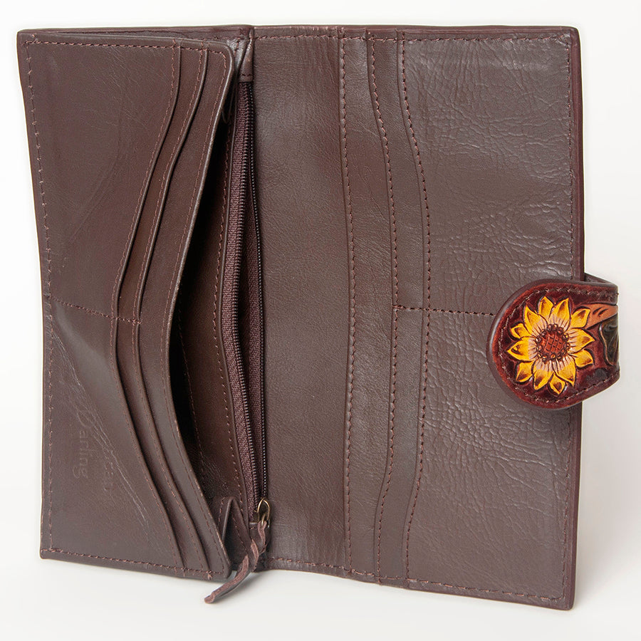 American Darling Clutch Bag, Hand Tooled Floral Carved Genuine Leather, Western Organizer Wallet with YKK Zipper
