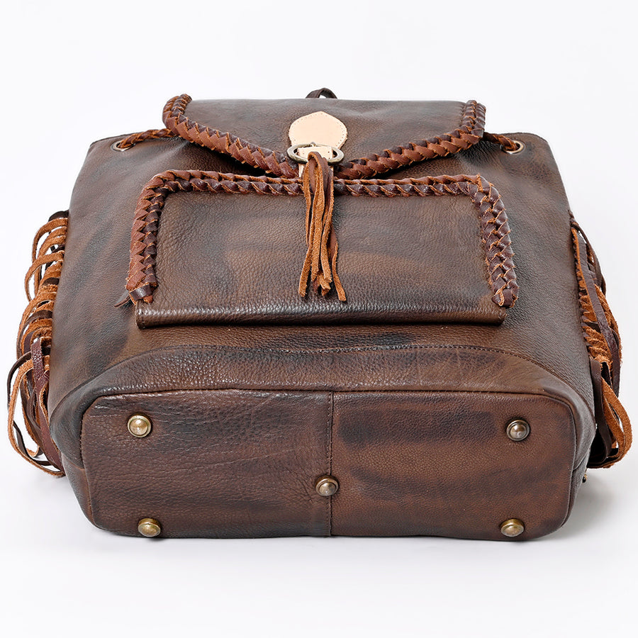 American Darling Backpack Western Genuine Leather Handcrafted Rucksack with Braided Detail and Drawstring Closure
