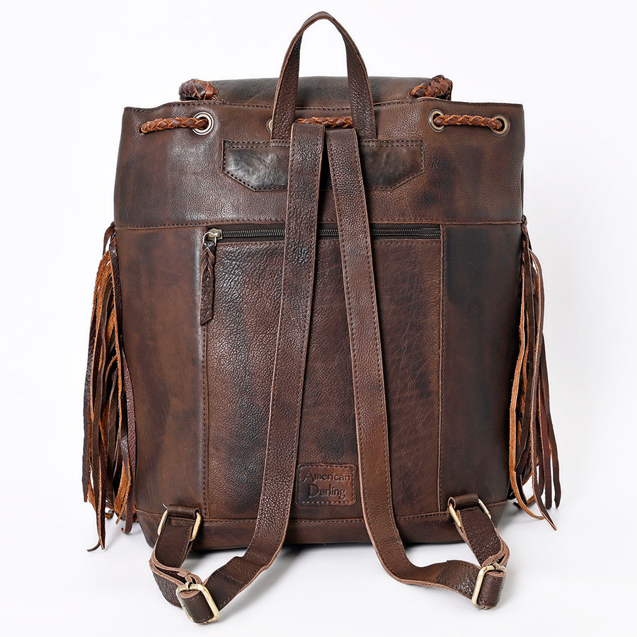 American Darling Backpack Western Genuine Leather Handcrafted Rucksack with Braided Detail and Drawstring Closure
