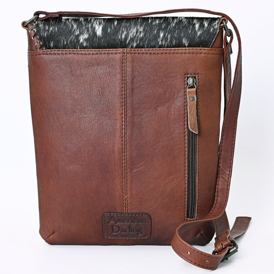 American Darling Hair-on Cowhide Hand-Tooled Crossbody Bag for Women – Genuine Leather Western Purse with Adjustable Strap and Rustic Carving