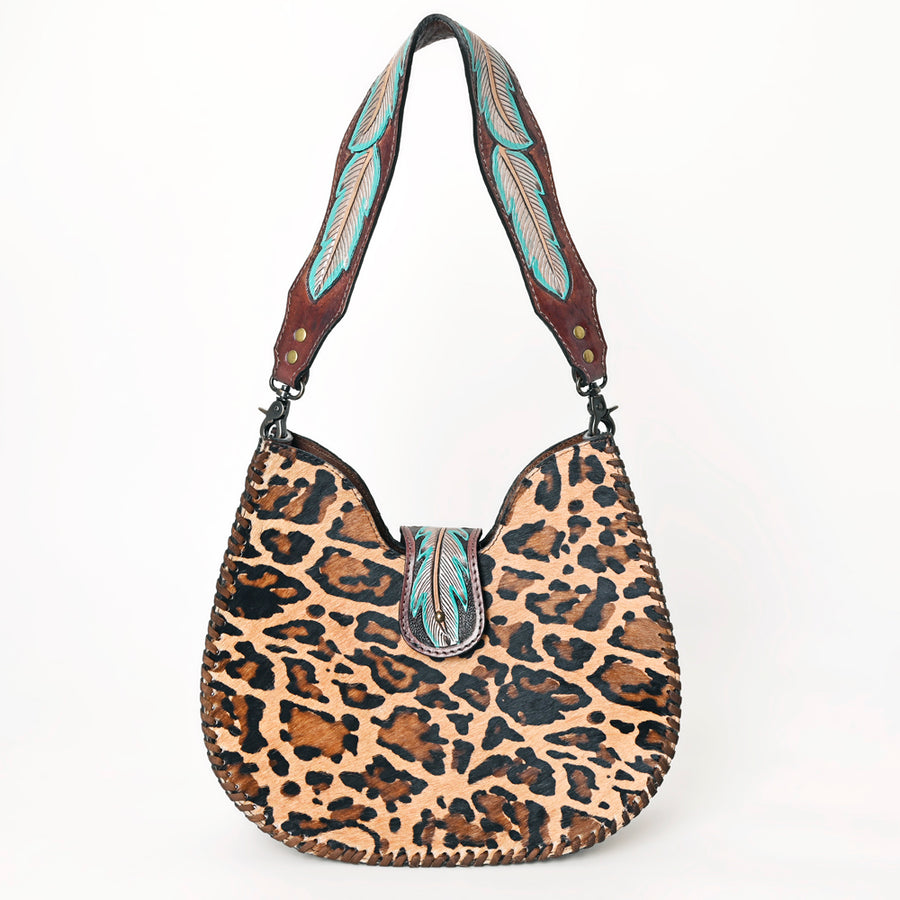 American Darling Hair-on Cowhide Hobo Bag for Women – Genuine Leather Western Shoulder Purse with Hand-Tooled Details and Wide Strap