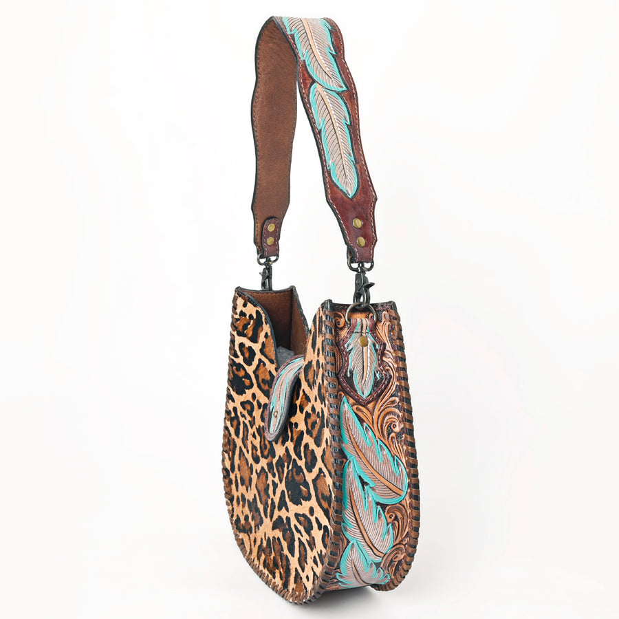 American Darling Hair-on Cowhide Hobo Bag for Women – Genuine Leather Western Shoulder Purse with Hand-Tooled Details and Wide Strap