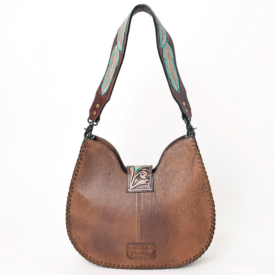 American Darling Hair-on Cowhide Hobo Bag for Women – Genuine Leather Western Shoulder Purse with Hand-Tooled Details and Wide Strap