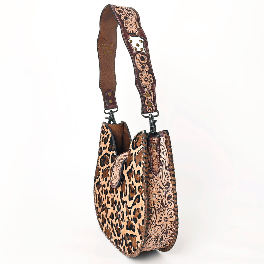 American Darling Hair-on Cowhide Hobo Bag for Women – Genuine Leather Western Shoulder Purse with Hand-Tooled Details and Wide Strap