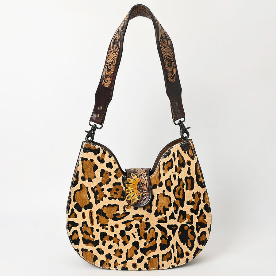 American Darling Hair-on Cowhide Hobo Bag for Women – Genuine Leather Western Shoulder Purse with Hand-Tooled Details and Wide Strap