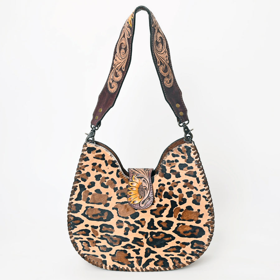 American Darling Hair-on Cowhide Hobo Bag for Women – Genuine Leather Western Shoulder Purse with Hand-Tooled Details and Wide Strap