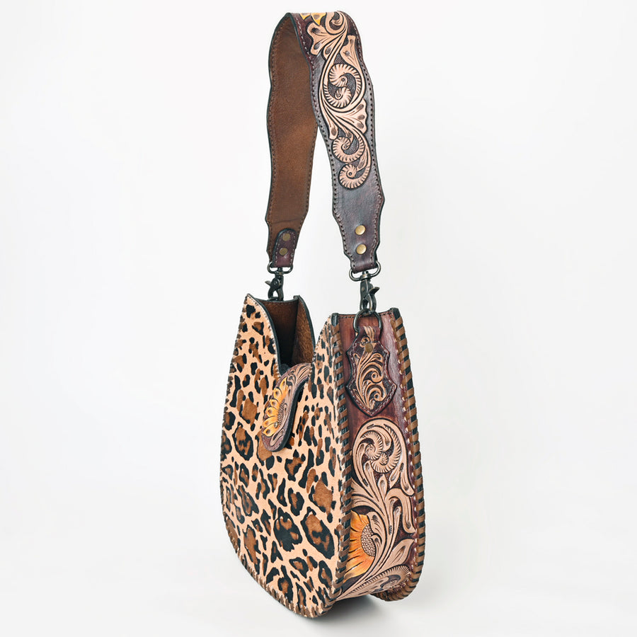 American Darling Hair-on Cowhide Hobo Bag for Women – Genuine Leather Western Shoulder Purse with Hand-Tooled Details and Wide Strap