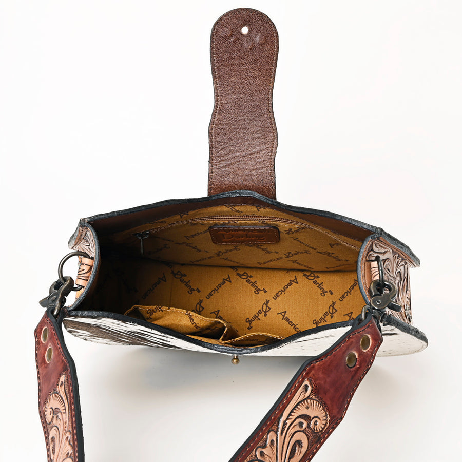 American Darling Hair-on Cowhide Hobo Bag for Women – Genuine Leather Western Shoulder Purse with Hand-Tooled Floral Strap and Artisan Detailing