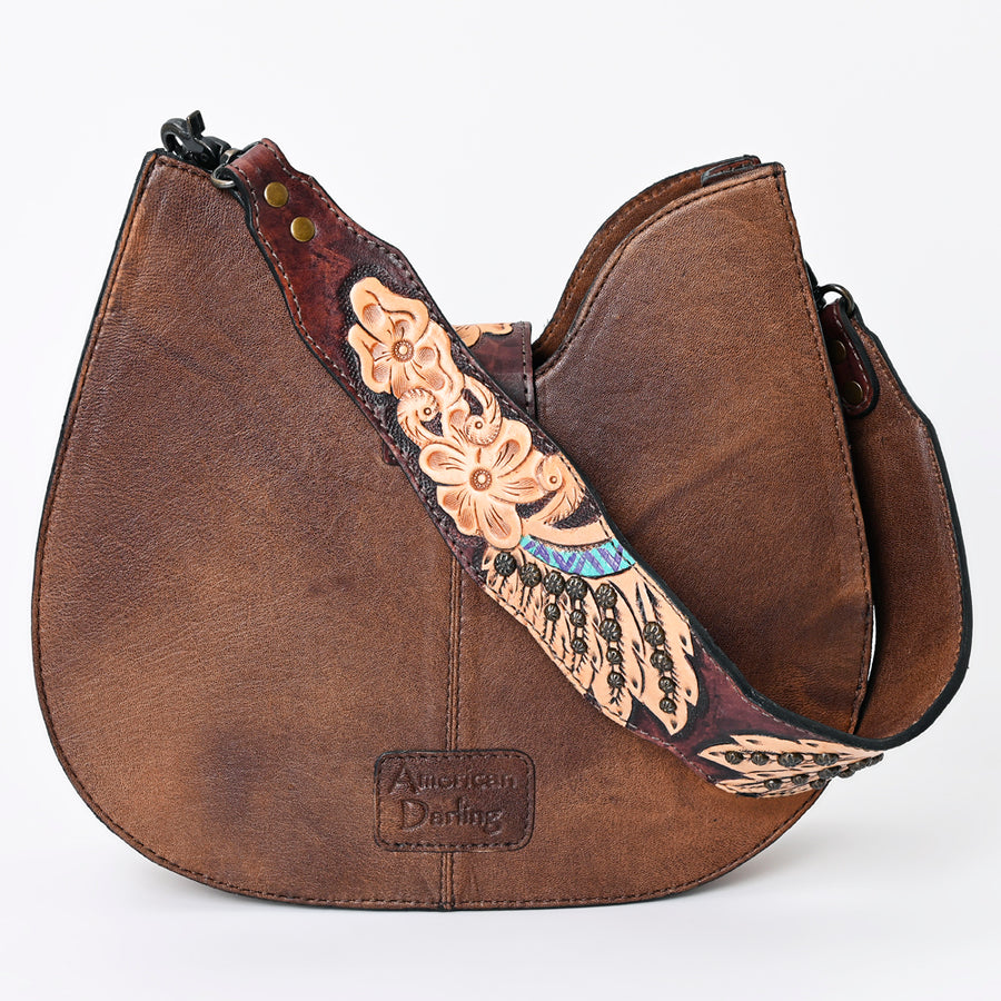 American Darling Hair-on Cowhide Hobo Bag for Women – Genuine Leather Western Shoulder Purse with Hand-Tooled Floral Strap and Artisan Detailing