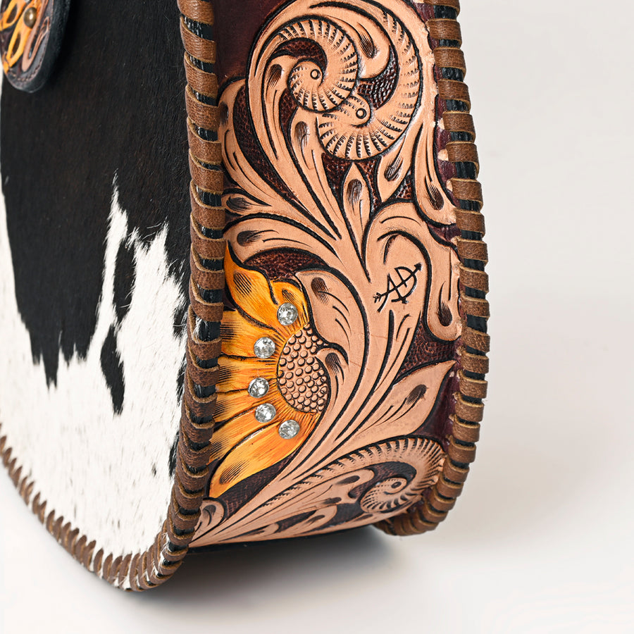 American Darling Hair-on Cowhide Hobo Bag for Women – Genuine Leather Western Shoulder Purse with Hand-Tooled Floral Strap and Artisan Detailing