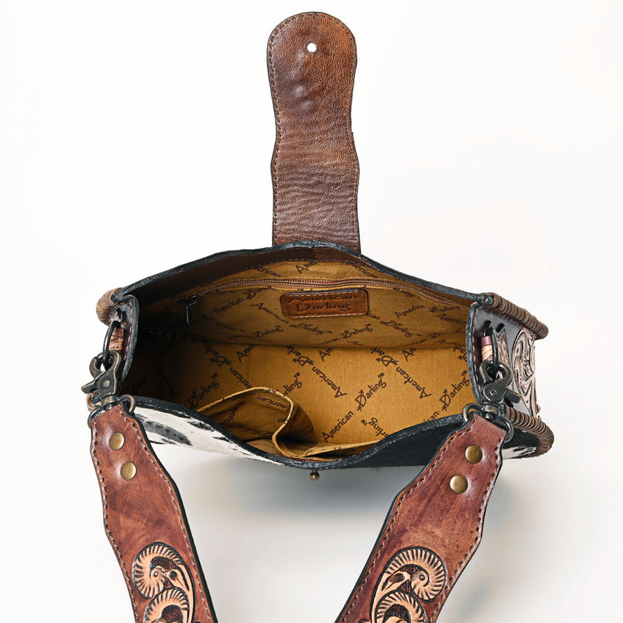 American Darling Hair-on Cowhide Hobo Bag for Women – Genuine Leather Western Shoulder Purse with Hand-Tooled Floral Strap and Artisan Detailing