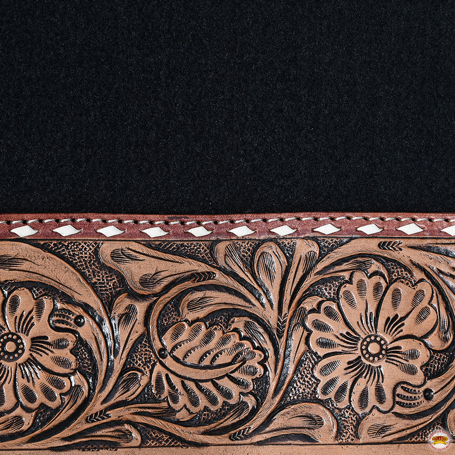 HILASON Western Wool Felt Horse Saddle Pad W/ Distressed Wear Leather Hand Tooled | for Horses