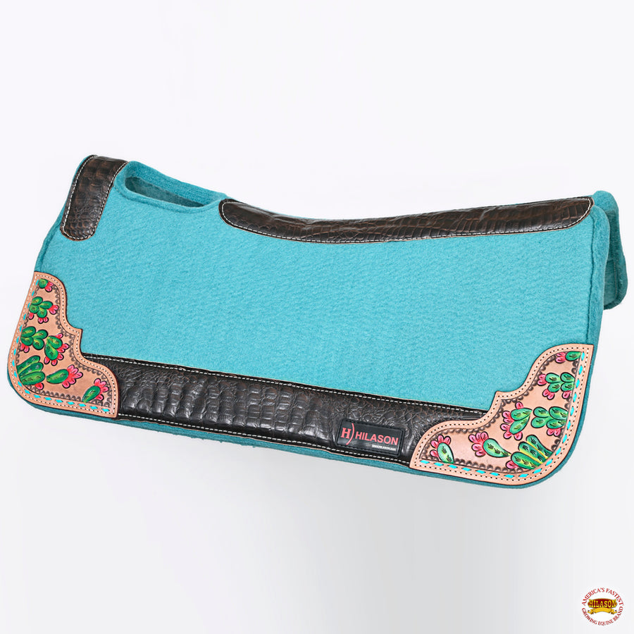 HILASON Western Wool Felt Horse Saddle Pad W/ Distressed Wear Leather | for Horses