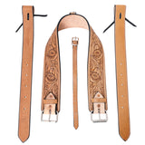 Comfytack Horse Saddle Flank Cinch Girth Handtooled Leather W/ Billets Antique Tan