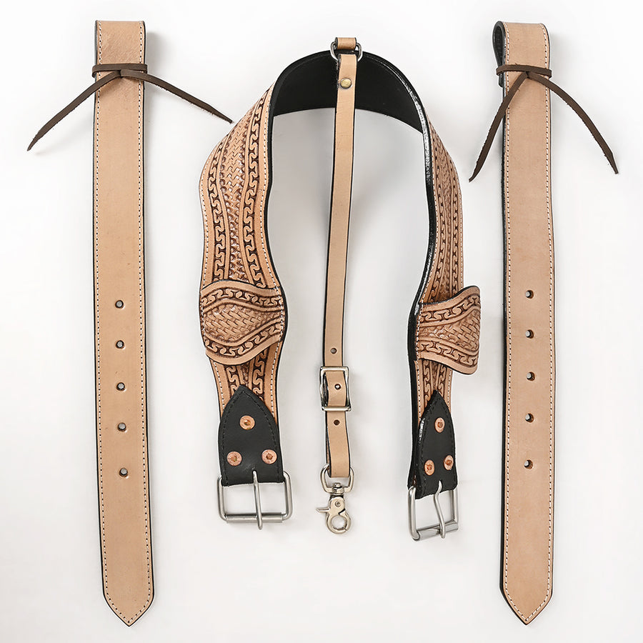Horse Saddle Flank Cinch Girth Handtooled Leather W/ Billets Antique Tan Comfytack by Hilason