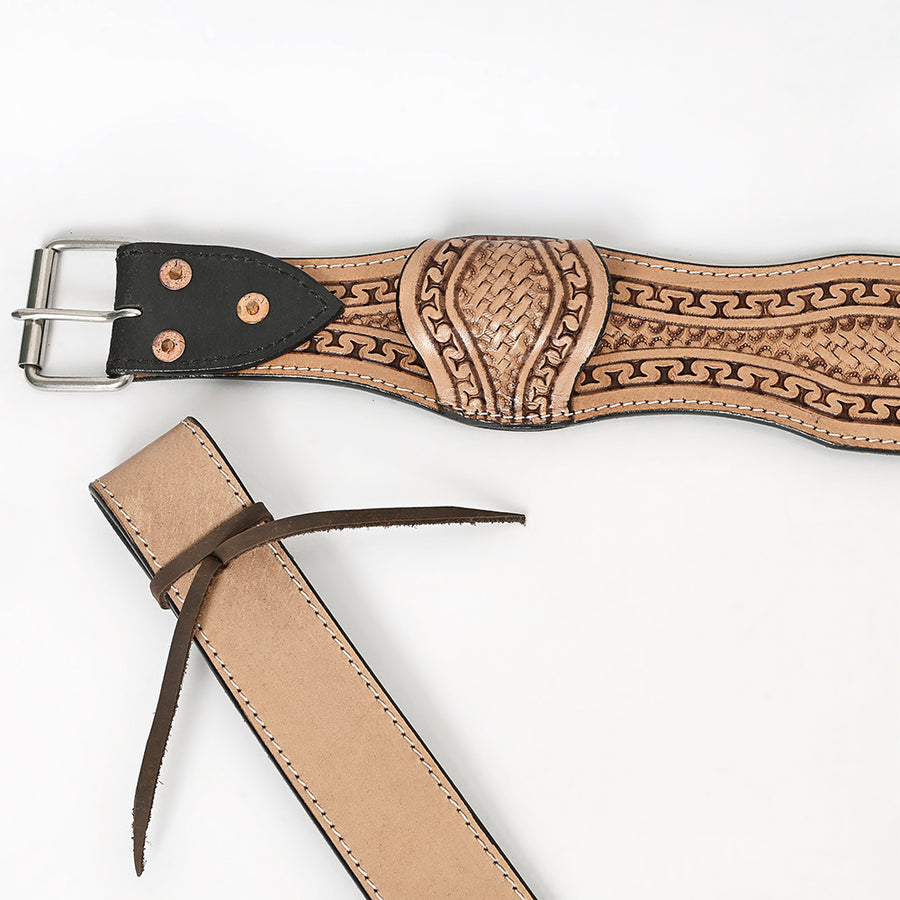 Horse Saddle Flank Cinch Girth Handtooled Leather W/ Billets Antique Tan Comfytack by Hilason