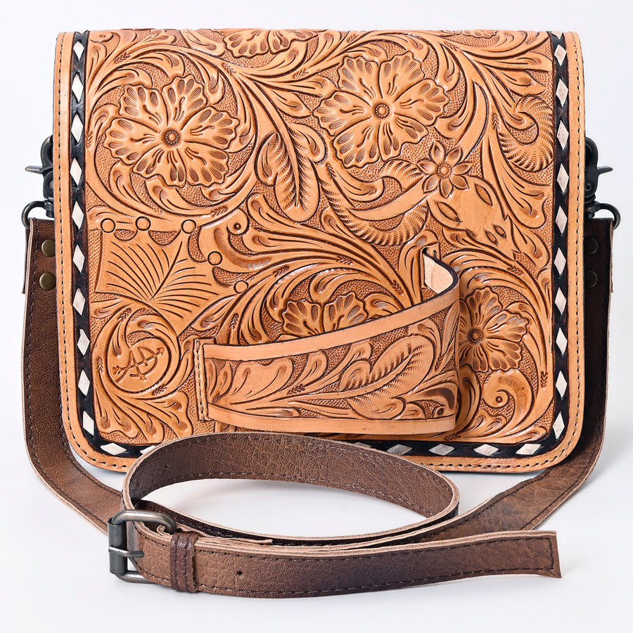 American Darling Small Crossbody Bag – Genuine Leather Hand-Tooled Floral Carving, Adjustable Strap, Western Style Purse for Women