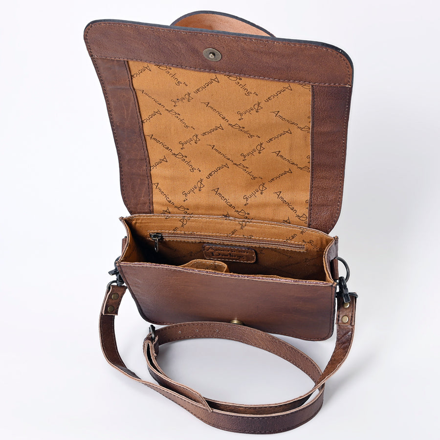 American Darling Small Crossbody Bag – Genuine Leather Hand-Tooled Floral Carving, Adjustable Strap, Western Style Purse for Women