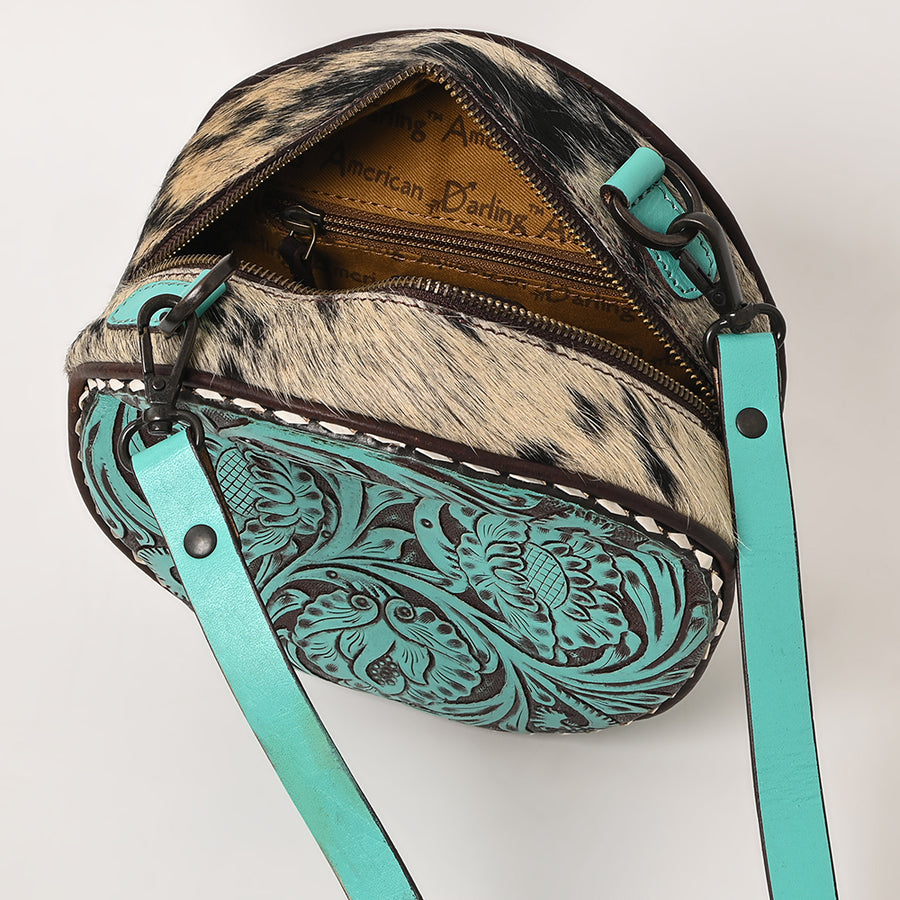 American Darling Canteen Bag Hand Tooled Hair on Genuine Leather Western Women | Handbag Purse