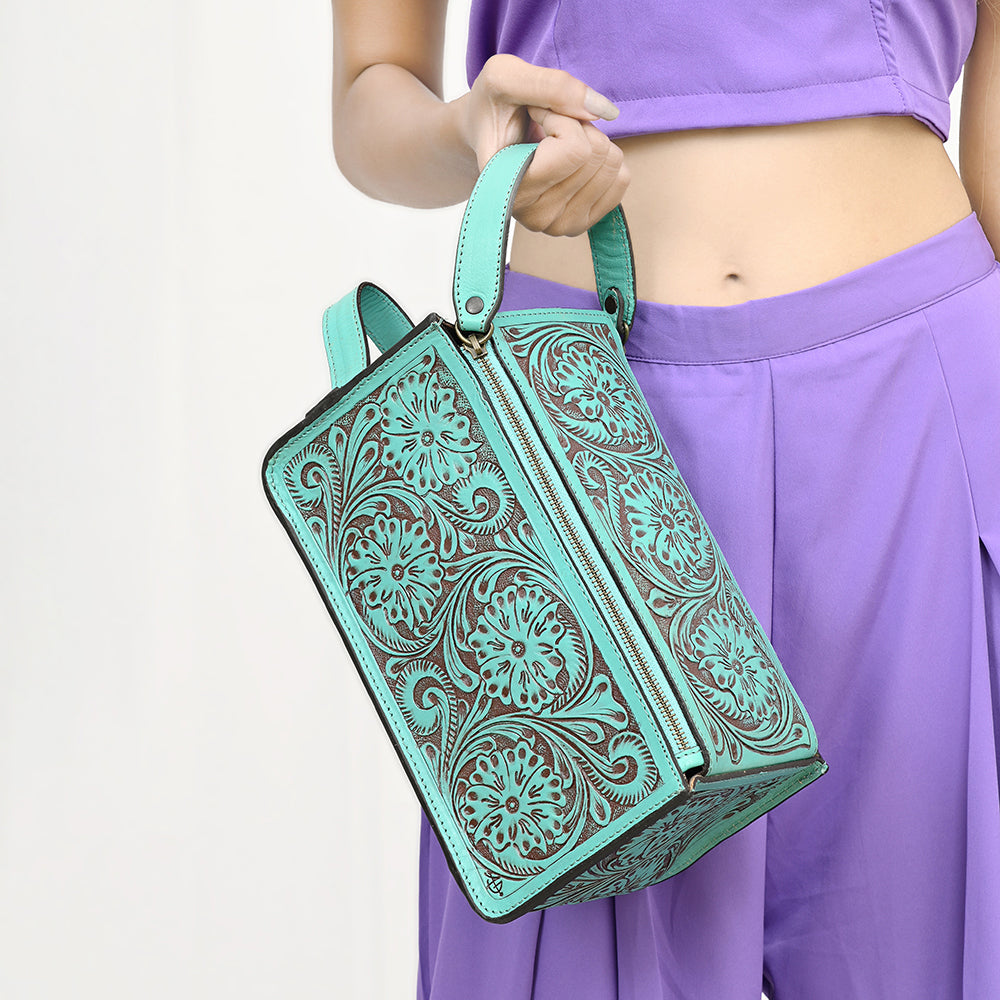 American Darling Toiletry Hand Tooled Genuine Leather Western Women Bag | Handbag Purse