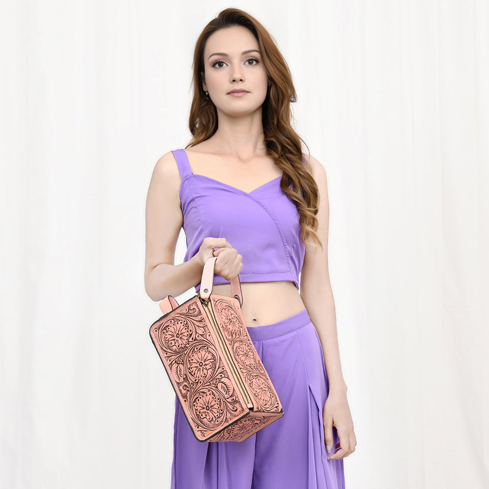 American Darling Toiletry Hand Tooled Genuine Leather Western Women Bag | Handbag Purse