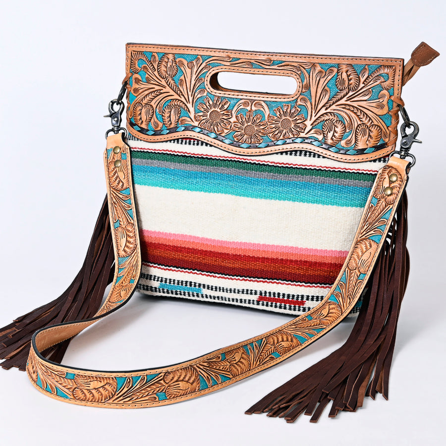 American Darling Clutch Hand Tooled Saddle Blanket Fabric Genuine Leather Western Women Bag Handbag Purse | Purses - Uhorse