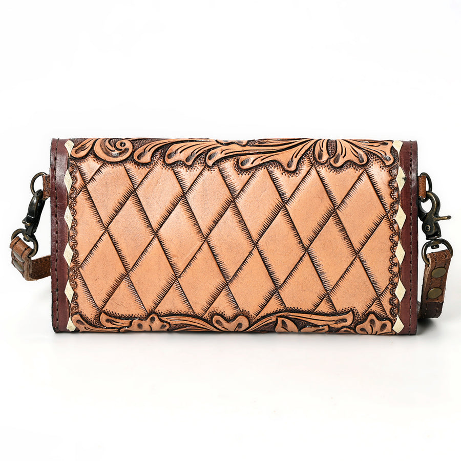 American Darling Wallet, Hand Tooled Genuine Vegetable-Tanned Leather, Western Handcrafted Tooled Crossbody Wallet for Women