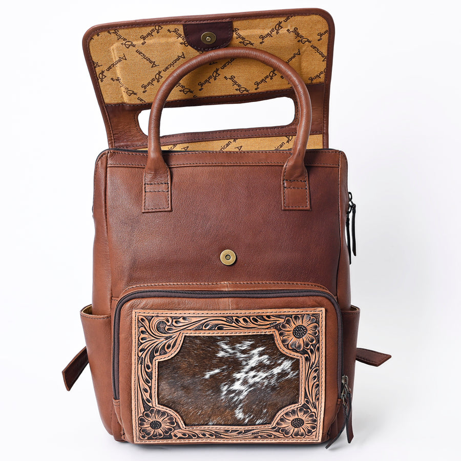 American Darling Western Leather Backpack – Genuine Crocodile Embossed and Hand-Tooled Floral Design, Adjustable Straps, and Spacious Interior