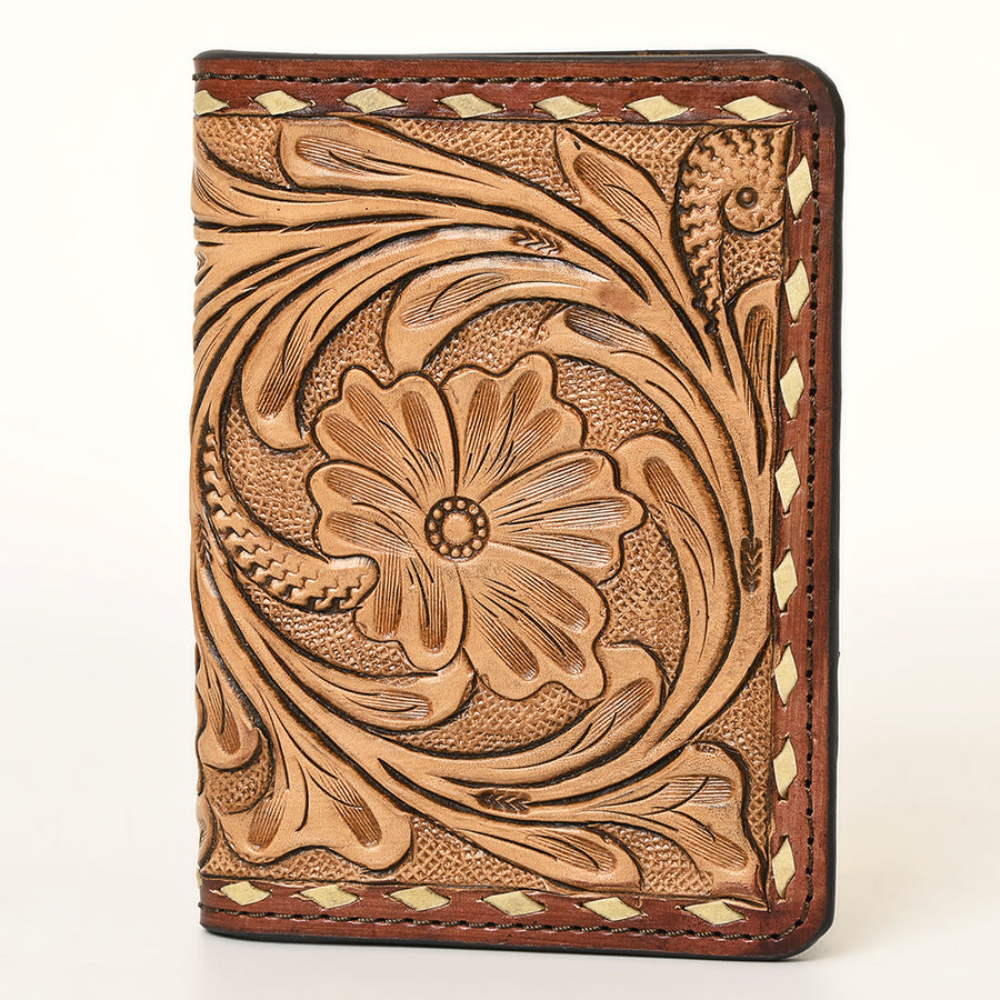 American Darling Hand-Tooled Leather Wallet purse, Genuine Leather Floral Carved Card Holder , Compact Western Card Case