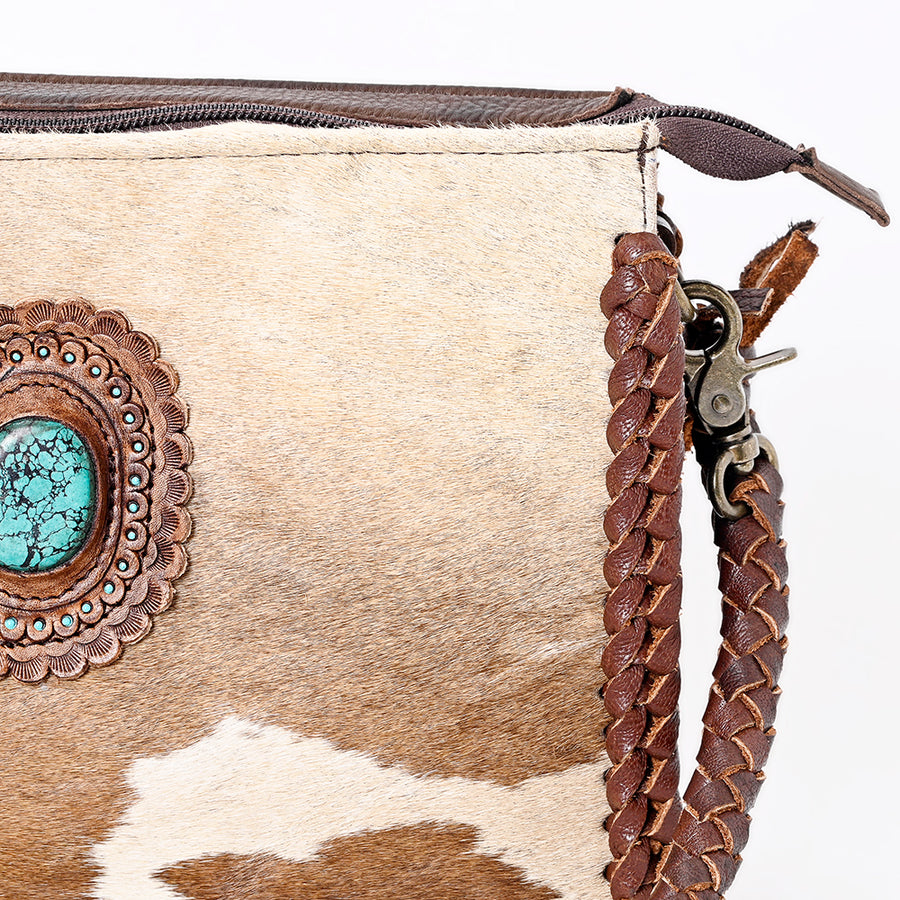 American Darling Cross body Bag Western Genuine Leather Handcrafted Purse with Turquoise Stone and Braided Detail