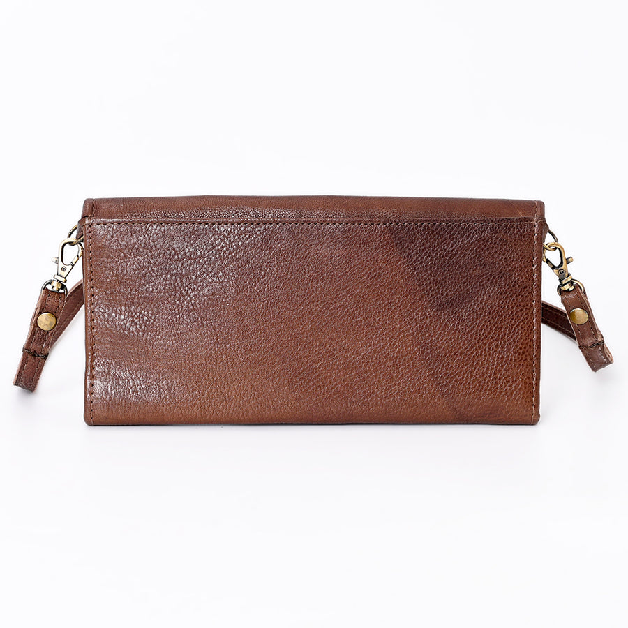American Darling Wallet Hand Tooled Leather Clutch Vegetable Tanned Western Accessory 4in x 8in