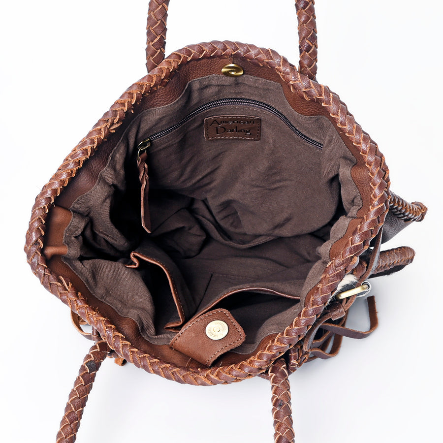 American Darling Tote Bag Western Genuine Leather Handcrafted Purse with Fringes and Turquoise Stone and Braided Handles