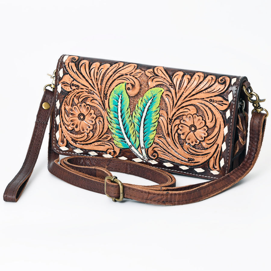 American Darling Hand Tooled Floral Leather Organiser Bag - Handcrafted Western - Uhorse