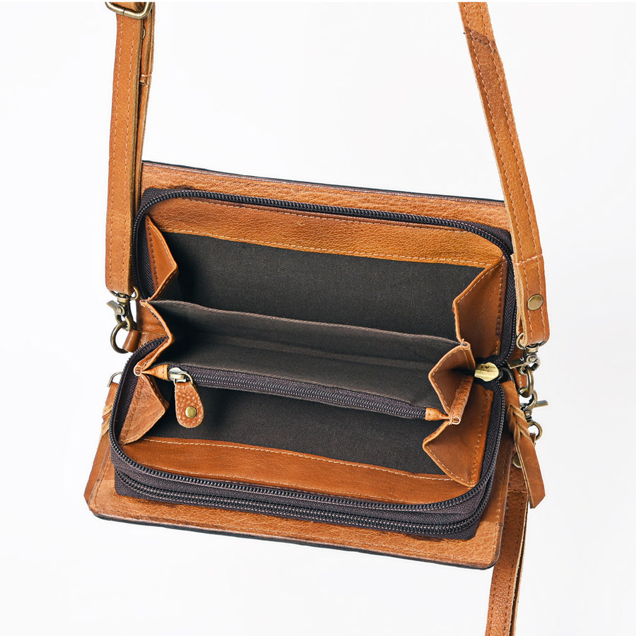 American Darling Organiser Bag, Hand Painted Western Leather, Vegetable Tanned Full Grain, 4in (H) X 8in (W) X 1.5in (D)