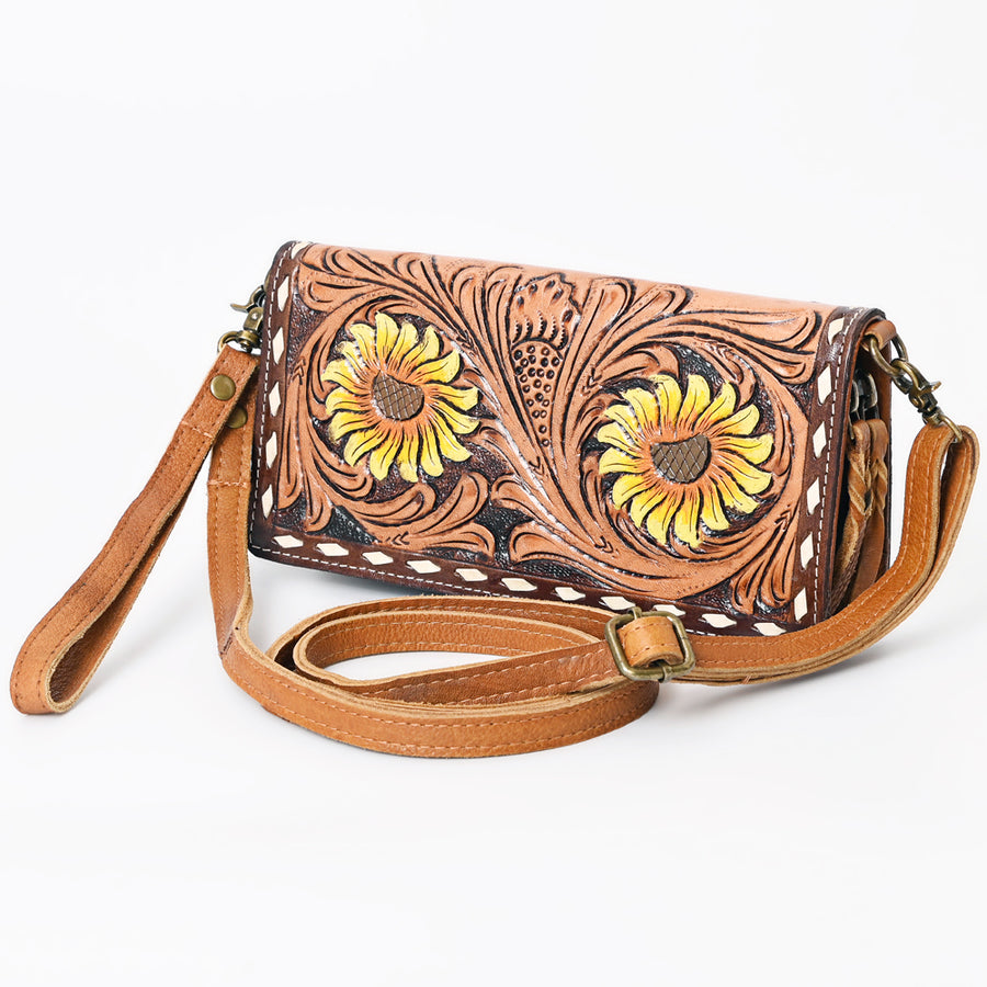 American Darling Hand Tooled Floral Leather Organiser Bag - Handcrafted Western - Uhorse