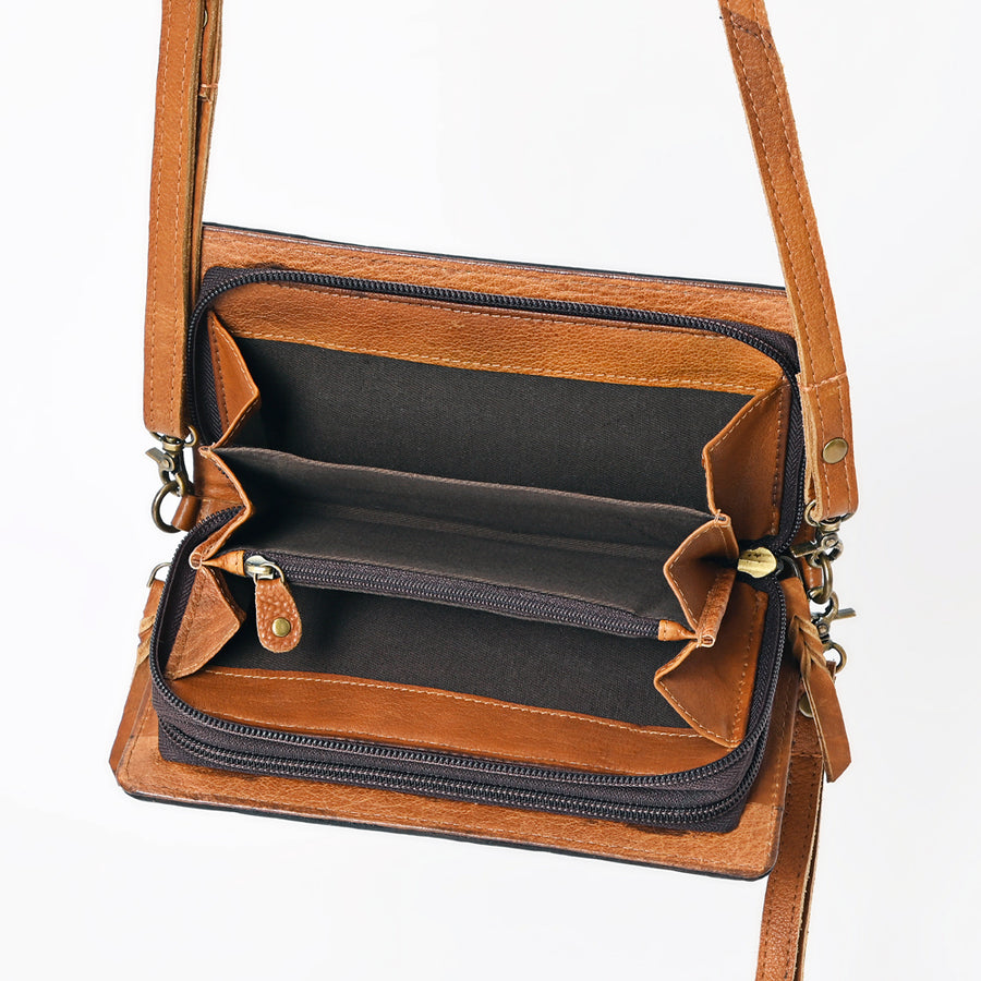 American Darling Organiser Bag, Hand Painted Western Leather, Vegetable Tanned Full Grain, 4in (H) X 8in (W) X 1.5in (D)