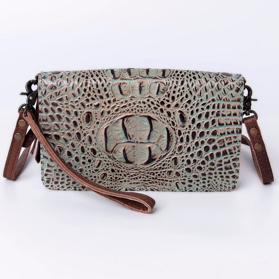 American Darling Organiser Bag Handcrafted from Crocodile Embossed Genuine Leather with YKK Zipper and Detachable Strap