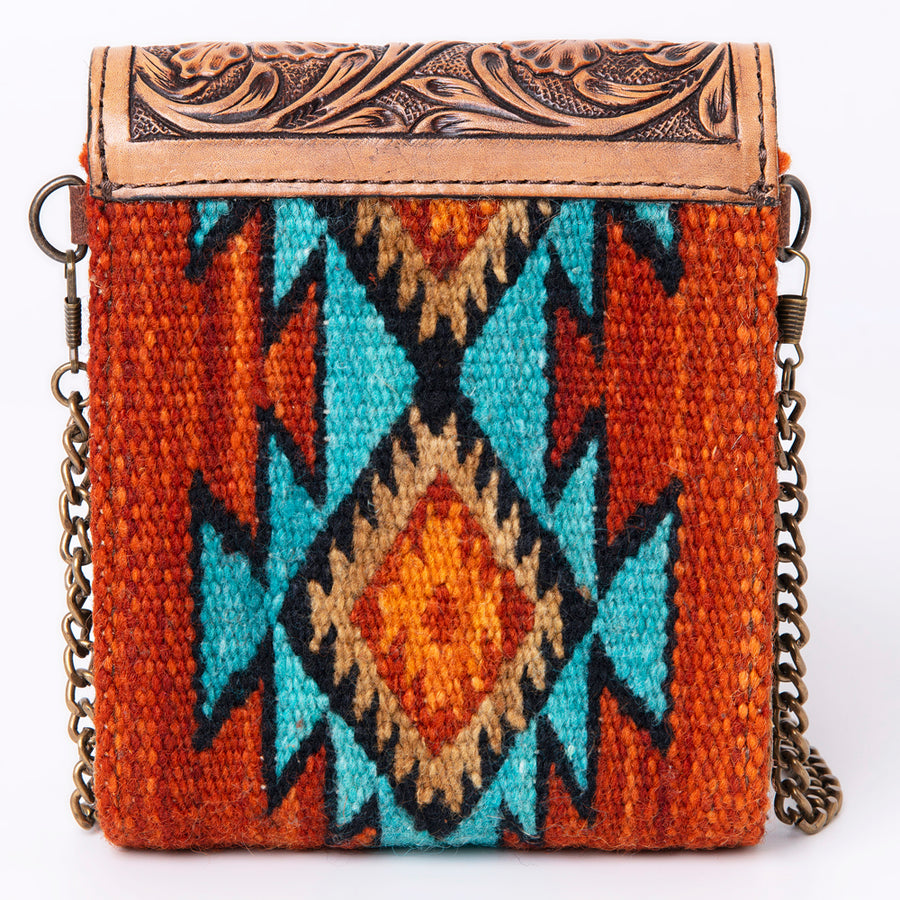 American Darling Small Cross body Bag Western Leather Hair-On Cowhide Hand Tooled Floral Turquoise Concho 5.5x5