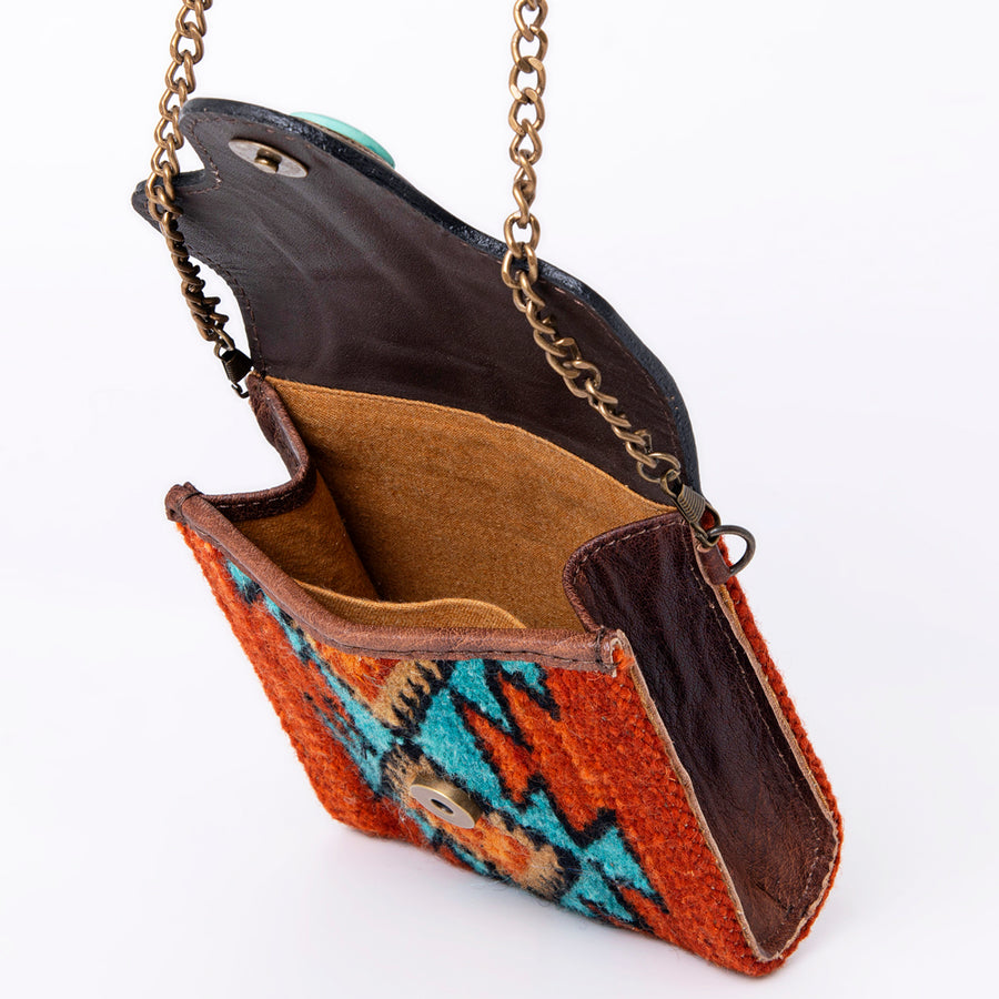 American Darling Small Cross body Bag Western Leather Hair-On Cowhide Hand Tooled Floral Turquoise Concho 5.5x5