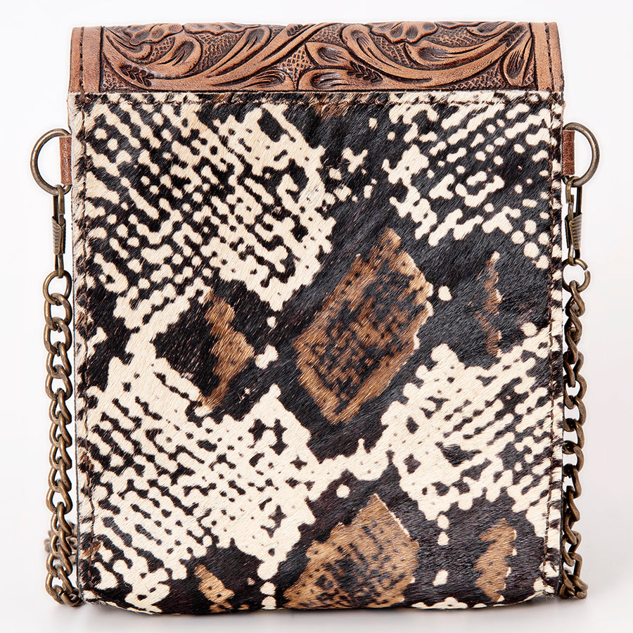 American Darling Small Cross body Bag Western Leather Hair-On Cowhide Hand Tooled Floral Turquoise Concho 5.5x5