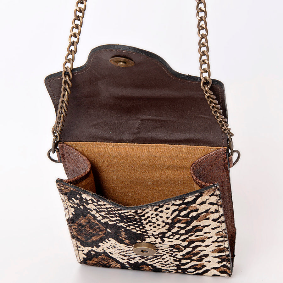 American Darling Small Cross body Bag Western Leather Hair-On Cowhide Hand Tooled Floral Turquoise Concho 5.5x5
