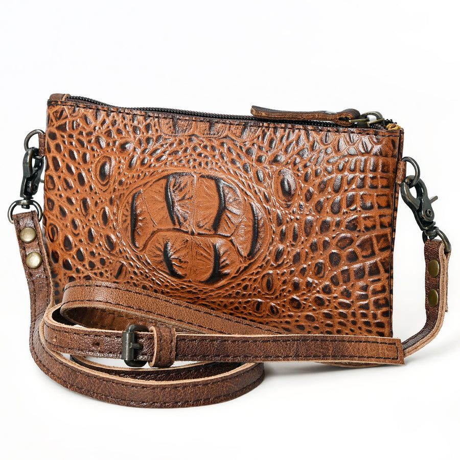 American Darling Western Leather Wallet Bag - Crocodile Embossed Handcrafted Purse - Uhorse
