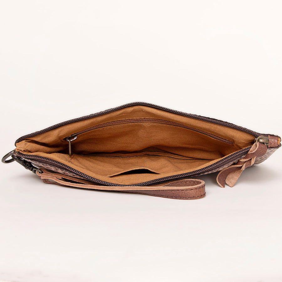 American Darling Wristlet Bag for Women, Crocodile Embossed Full Grain Leather Western Clutch with YKK Zipper & Wrist Strap