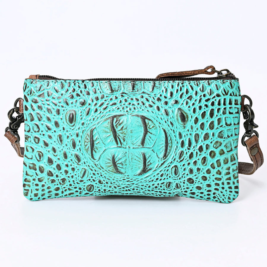 American Darling Wallet Bag for Women, Crocodile Embossed Full Grain Leather Western Clutch with YKK Zipper & Wrist Strap
