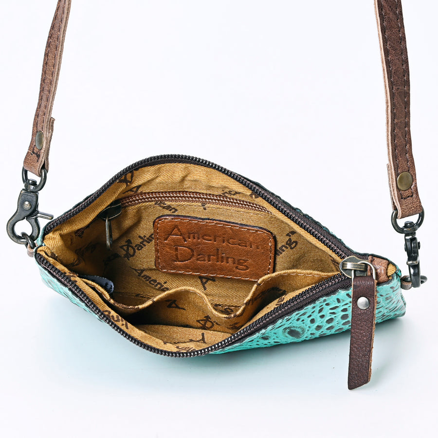 American Darling Wallet Bag for Women, Crocodile Embossed Full Grain Leather Western Clutch with YKK Zipper & Wrist Strap