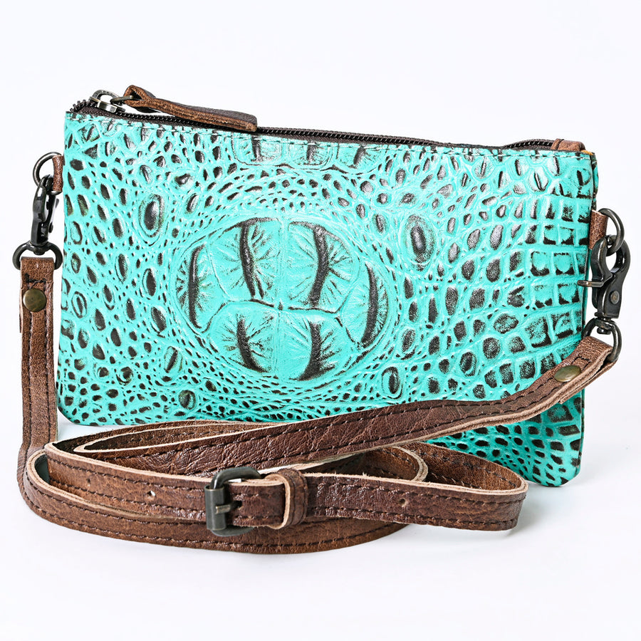 American Darling Western Leather Wallet Bag - Crocodile Embossed Handcrafted Purse - Uhorse