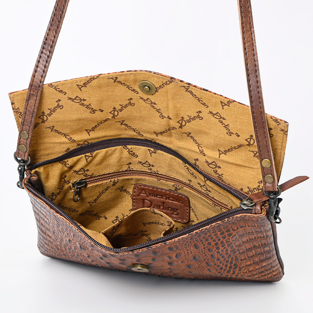 American Darling Envelope Crocodile Embossed Hair on Genuine Leather Western Women Bag Handbag Purse | for Cute