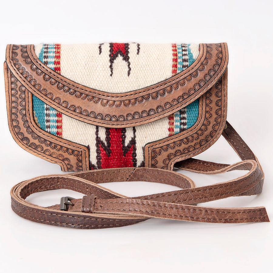 American Darling Wallet Hand Bag, Woven Saddle Blanket Detail, Genuine Leather Western Clutch with Crossbody Strap and Multi-Pocket Interior