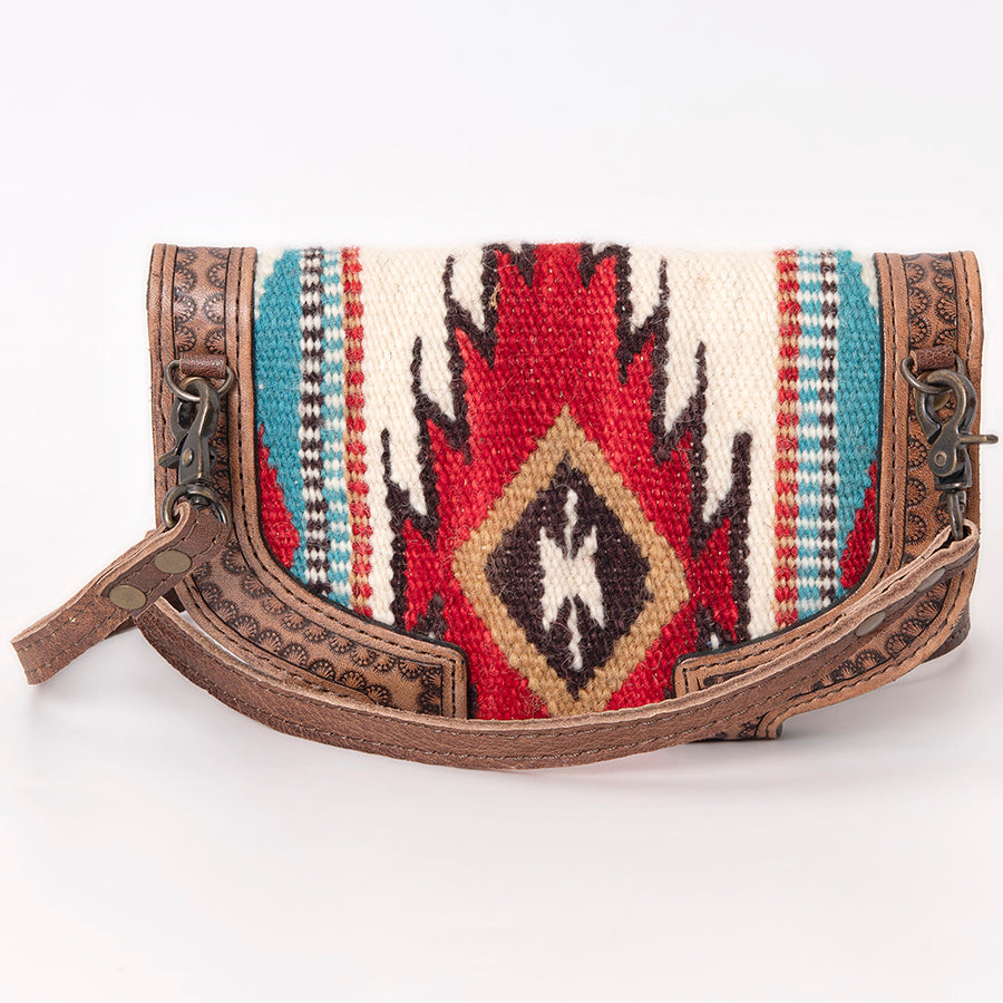 American Darling Wallet Hand Bag, Woven Saddle Blanket Detail, Genuine Leather Western Clutch with Crossbody Strap and Multi-Pocket Interior